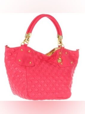 Big Buddha Bright Coral Quilted Tote with Gold Hardware New